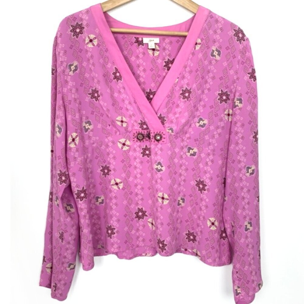 J. Jill Pink Printed V-Neck Blouse
